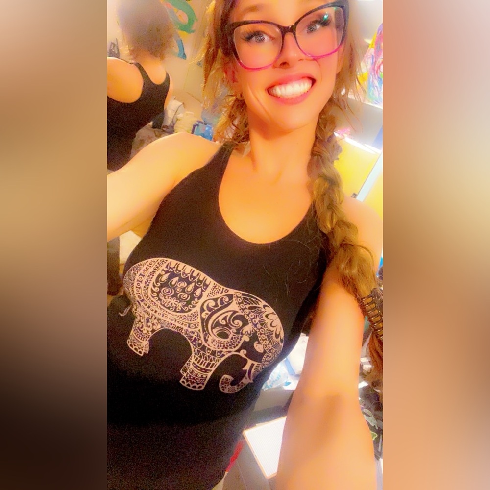 Black Tank with Eclectic Cultural Elephant Design
